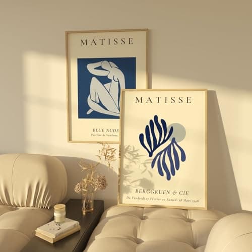 ZoeyAustin® Lot de 3 posters d'art double face - Format A3 (30 cm x 42 cm) - Poster mural élégant - 3 tableaux muraux - Images recto-verso (Matisse Blue, sans cadre - DIN A3)