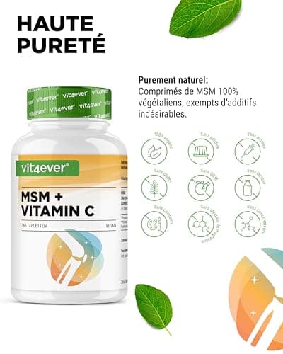 MSM 2000mg - 365 Comprimés - Avec Vitamine C Naturelle d'Acérola - Sans Additifs - 6 mois d'approvisionnement - Hautement Dosé - Vegan