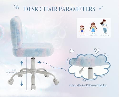 Wahson Chaise de Bureau pour Enfant Chaise Enfant Chambre à roulettes Chaise de Bureau Enfant Réglable en Hauteur, Fauteuil Bureau Enfant pour Chambre, Fausse Fourrure, Bleu