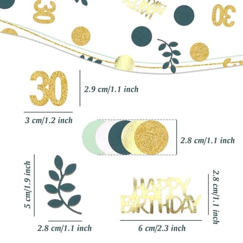 TOPWAYS Confettis décoration anniversaire 30 ans, 200pièces Sauge Vert Eucalyptus Confettis decoration table anniversaire pour déco anniversaire 30 ans Fille Garçon Femmes Homme (30 ans)