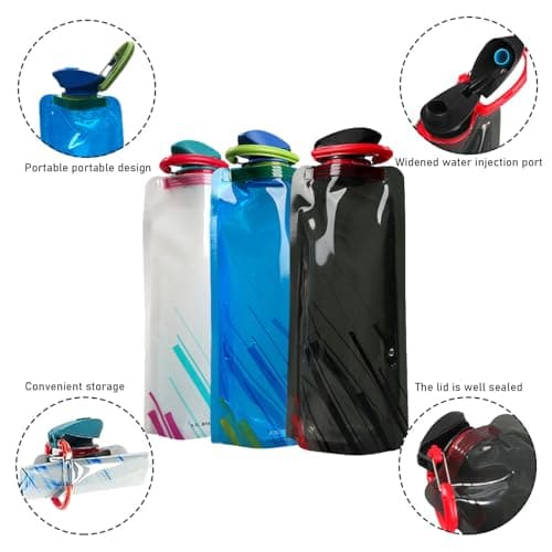 3 Bouteille d'eau Pliable, 700 ml Plastique Bouteille Pliable avec Crochet, Bouteille d'eau Réutilisable Flexible Pliable pour Voyager, Randonnée, Aventures