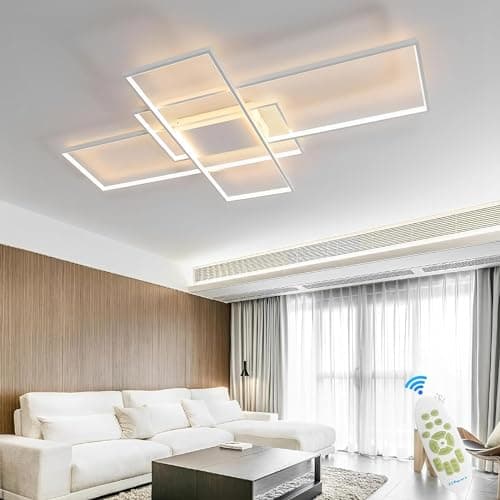 Luminaire Plafonnier LED Dimmable Salon Lustre 3000K-6000K, Avec Télécommande Moderne Plafond Rectangulaire Design 65W Applicable à Salon, Cuisine, Chambre (White, 105cm)