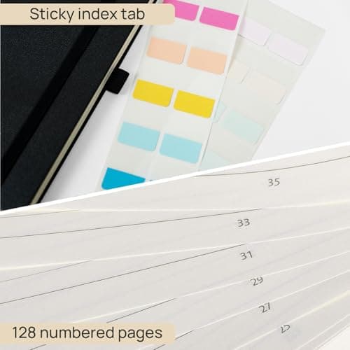 POPRUN Carnet de notes ligné A5 Paquet de 4, Couverture rigide, Papier 120 g/m2, 128 Pages Numérotées, Étiquettes Autocollantes et 8 Feuilles Détachables, Bleu marine,Orange,Vert minuit,Violet