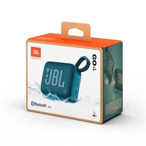 JBL GO 4, Enceinte Bluetooth ultra-portable, son JBL Pro, basses percutantes, 7 heures d'autonomie, fonction Playtime Boost, résistante à l'eau et à la poussière IP67, en bleu