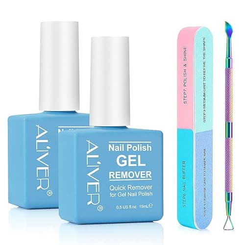 Dissolvant de Vernis à Ongles en Gel Paquet de 2 avec Lime a Ongles & Pousse Cuticule, Remover Vernis Semi Permanent, Enlève Facilement et Rapidement Vernis Gel en 3-5 Minutes, ne Blesse Pas Ongles