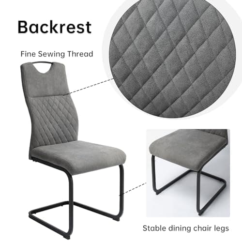 jiexi Lot de 8 chaises de salle à manger modernes avec dossier haut en tissu rembourré et assise en similicuir et pieds chromés Gris