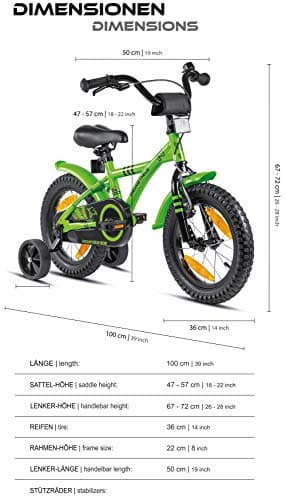 PROMETHEUS BICYCLES Velo Enfant 4 Ans Garcon vélo Fille 14 Pouces a Roulette pour 3 a 5 Ans - BMX en Vert