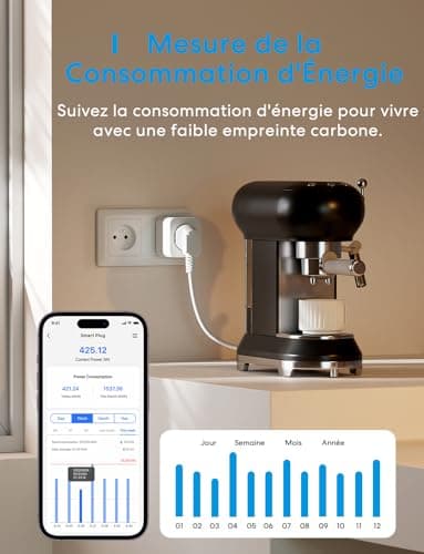 Meross Prise Connectée (FR), 16A Prise WiFi Compatible avec Alexa et Google Home, Lot de 2 Prise Mesure Consommation Intelligente avec Commande Vocale, Contrôle à Distance et Configuration Bluetooth
