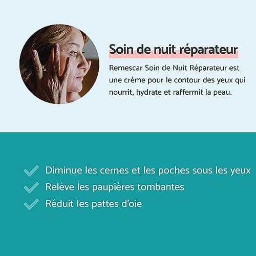 Remescar Crème de Nuit Régénératrice Pour le Contour des Yeux 20ml - Réduire les Rides, les Cernes, les Poches & les Pattes d'Oie - Crème de Nuit Pour les Paupières Relâchées - Soin de Nuit Réparateur