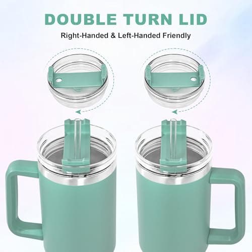 FECBK Mug Isotherme avec Paille et Poignée 1.2L, Tasse Isotherme 100% Anti-fuite, 34 Heures Froid, 12 Heures Chaud, Gobelet en Acier Inoxydable, Lavable au Lave-Vaisselle, Teal