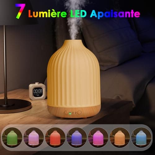 Vankarr Diffuseur Huiles Essentielles en Céramique 250ML, Diffuseur de Parfum Electrique Humidificateur Ultrasonique Diffuseur Aromathérapie pour la Maison, Yoga (Blanc 250 ML)