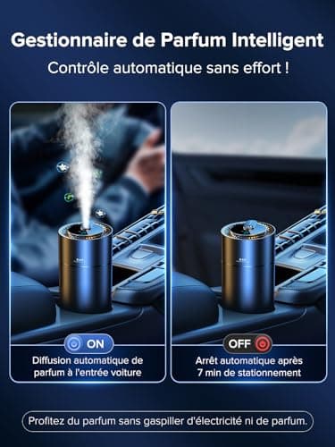 Desodorisant Voiture Ceeniu, F26 Diffuseur de Voiture, Atomiseur à Ultrasons, Concentration Réglable, Marche/Arrêt Automatique, Parfum Naturel Français 45 ML, Durée 6 Mois,Parfum de Vanille Velours