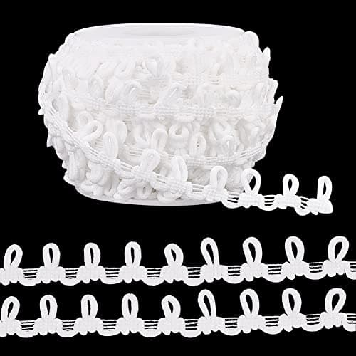 PandaHall 18m Boutonnière Ruban Garniture tressée avec boucles boutonnées 14mm Cordon de tresse de bouton de corset Élastique Blanc Garniture en dentelle à boucle boutonnée pour costumes, Blanc