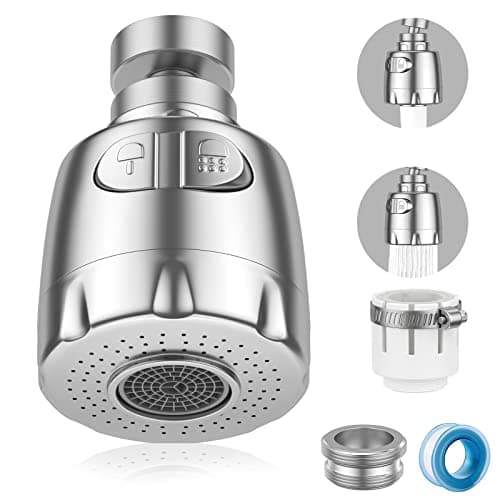 Vinabo Aérateur pour robinet rotatif à 360 °, buse robinet cuisine, évier avec filtre régulateur de tête, 2 modes, aérateur robinet, atomiseur robinet, tête robinet de cuisine, argenté