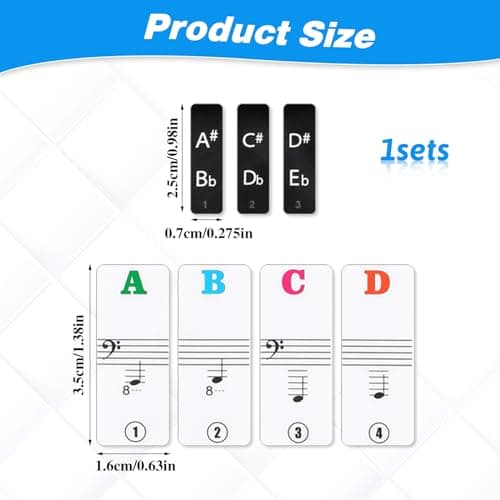 Amabro Autocollants imperméables pour clavier de piano de 37/49/54/61/88 touches - Lettres transparentes amovibles - Étiquettes réutilisables pour débutants (multicolore)