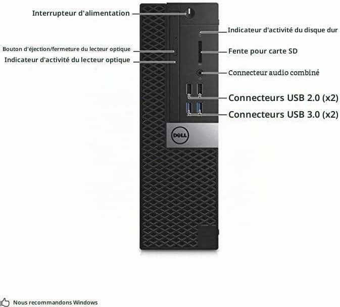Dell Optiplex 3046 SFF Ordinateur de Bureau, Intel Core i5-6500, 8 Go de RAM, SSD de 256 Go, Wi-FI, Bluetooth, Clavier QWERTY américain, Windows 11 Pro (Reconditionné)