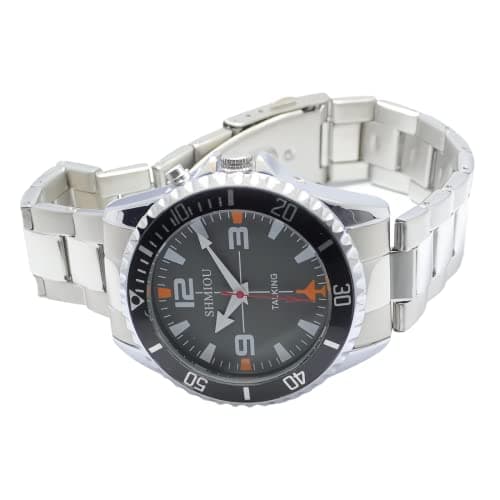 SHMIOU Montre parlante française pour Aveugle Senior malvoyant Unisexe Homme Femme Parlant Bracelet en Acier Inoxydable Montre-Bracelet avec Alarme