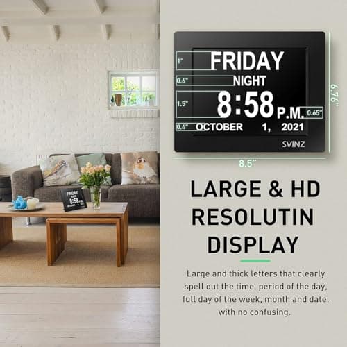 XAYKEN 8" Pouce LCD Horloge Numérique Calendrier avec Date Jour Et Heure Non-Abrégée Auto Dimming 8 Langues HD Display Rappel pour Alzheimer Les Personnes âgées et Les Enfants