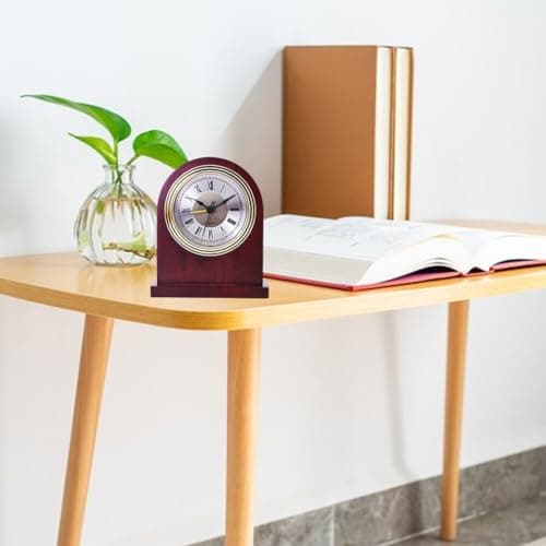 Horloge de table analogique en bois, Réveil analogique rétro en bois Horloge de chevet enfants Réveil cheminée analogique Horloge de table à piles sans tic-tac Réveil pour chambre denfant,12cmx10cm