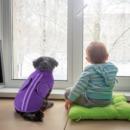 PUZAUKAL Pull pour Petit Chien,Pull-Overs pour Chien et Chat en Polaire Doux Veste Gilet Chien avec Harnais Pull Chaud pour Moyen Grand Chien Violet(L)