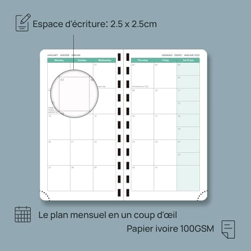 POPRUN Agenda de Poche 2025 16,5 x 9 cm - Couverture Souple en PU Cuir Spirale, Petit Planner Semainier D'Jan 2025 à Déc 2025-12 Mois, Fente Pour Carte, Papier Certifié FSC® 80 g/m2, Bourgogne