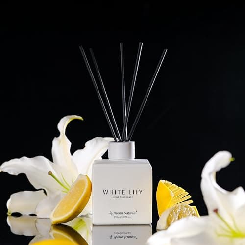 Aroma Naturals Diffuseurs de Parfum pour la Maison, diffuseur d'huile parfumée avec bâtonnets, 150 ML, Coffret Cadeau pour Femme – Lys Blanc