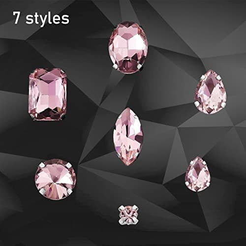 FANNAS 186 Pièces Strass a Coudre,Strass Coudre,Gros Strass,Strass Coudre sur des Perles à Dos,Strass en Verre Cousu,Strass en Verre,Strass,Strass Thermocollant pour Vetement, Bricolage (Rose)