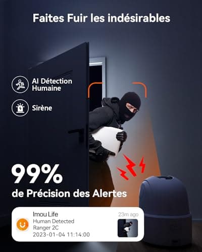 Imou 2K(3MP) Caméra Surveillance WiFi Intérieure Caméra 360° Connectée Smartphone avec Détection Humaine AI Suivi Intelligent Sirène Audio Bidirectionnel Compatible Alexa pour Bébé/Animaux