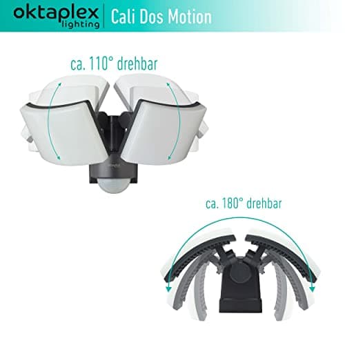 Oktaplex Lighting Spot LED avec détecteur de mouvement extérieur Cali Dos Motion - IP65 - Deux têtes 40 W 3000 K - Blanc chaud - Projecteur extérieur anthracite avec fonction maître
