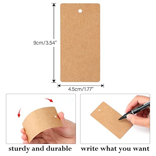 jijAcraft Étiquettes Papier Kraft Etiquette Cadeaux Rectangulaire 9x4,5cm, 100 pièces et Ficelle de Jute, pour Mariage Noël Anniversaire Artisanat (marron)