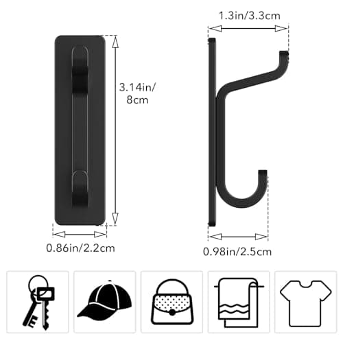 pickpiff Crochet Adhesif Mural, Porte Serviette Salle de Bain, Accroche Torchon Cuisine, Porte Manteau Adhésif, Attache Murale Sans Percer, Etanche, Antirouille, Noir, 4 Pièces