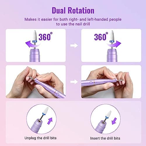 Ponceuse pour Ongles, Denabuty Lime a Ongle Electrique Professionnel Sans Fil 12 en 1 Kit de Manucure Pédicure avec USB Rechargeable Vitesse Réglable Puissante et Portable pour Salon et Maison