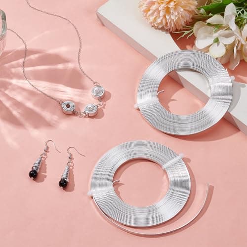BENECREAT 10m (33FT) Fil Plat en Aluminium Argenté de 3mm de Large Fil Artistique Artistique Anodisé pour la Fabrication de Perles de Confection de Bijoux, 5m / Rouleau