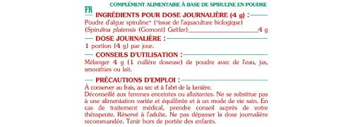 SPIRULINE BIOLOGIQUE EN POUDRE * POWDER Nothing But Plants® * 250g * Riche en Protéines