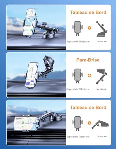 Mohard Support Telephone Voiture, [Jamais de Chute] Ultra Robuste Pied Telephone Voiture Orientable à 360°, Attache Téléphone Voiture Ventouse Compatible avec iPhone 17/16/15 & Autres 4-7" Smartphones