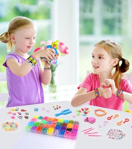 Tomylv 2500+ Elastique Bracelet Kit, Bricolage Élastique Loom Bands Kit avec Pendentifs Clips Perles,Enfant Caoutchouc Bracelet Collier Jouets, Cadeaux Creation Anniversaire pour Fille