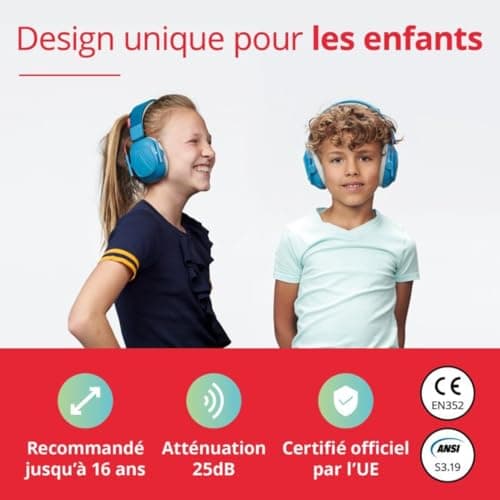 Alpine Muffy Casque Anti-Bruit : protection auditive pour enfants jusqu'à 16 ans - CE Certifié - Confortable et réglable - Prévient les troubles auditifs - Robuste et facile à ranger – Bleu