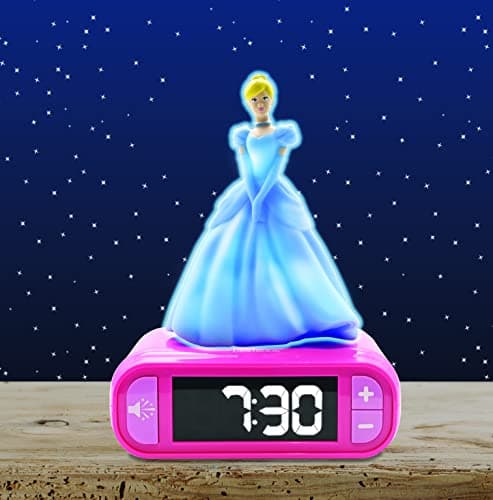 Lexibook, Disney Princesses, Réveil Veilleuse Cendrillon, Personnage lumineux, choix de 6 alarmes, 6 effets sonores, Écran rétro-éclairé, Horloge, Snooze, Rose, RL800DP