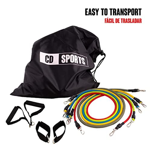 Bandes de résistance élastique CalmaDragon, Ensemble de Musculation, 5 Tubes en Latex, avec Sac Inclus, avec poignées, Sangles de Cheville et ancrage de Porte, Cordes de Fitness, Yoga