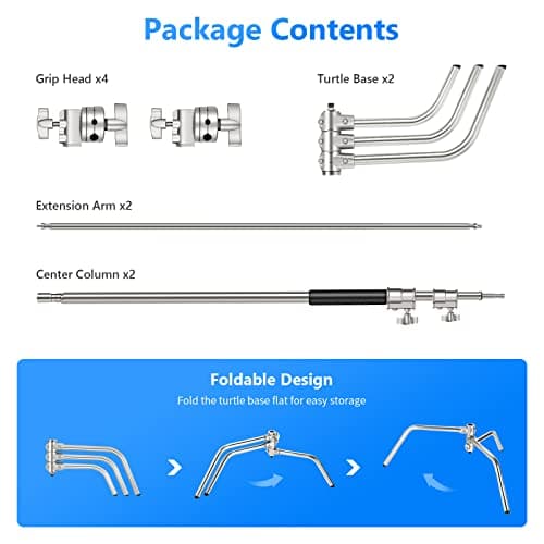 Neewer C-stand Support d'Eclairage - Lot de 2 Trépied de Réflecteur 3m Pied Support Réglable Robuste avec 1,2m Bras Girafe et Rotules pour Réflecteur Flash Studio etc.