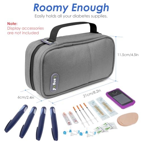 YOUSHARES Trousse Isotherme Insuline avec 2 Poche Glacière 80G à Insuline, Sac Isotherme Insuline pour Diabetique, Pochette Isotherme pour Medicament, Voyage, Stylo Insuline, Injection, Seringue, Gris