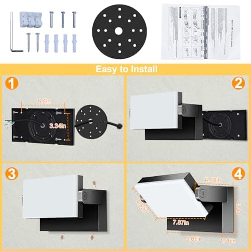 4 Pack 60W Applique Murale Exterieur/Intérieur 5000Lm Noir Applique Exterieur Led étanche IP65 3000K Projecteur Exterieur Led avec panneau LED pivotant à 360° pour Terrasse Entrée Jardin Garage