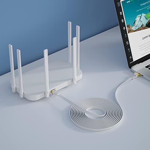 Câble Ethernet Cat7 7M, Aouensly Câble Réseau LAN Gigabit RJ45 Plat Haute Vitesse, Câble Réseau Internet à Haut Débit 10Gbps 600Mhz Compatible pour Switch Router Modem Smart TV PC Laptop(Blanc)