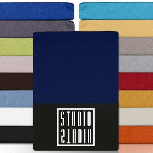 STUDIO Basic Drap Housse 180x200 cm, 100% Coton peigné, certifié Oeko-TEX 100, qualité de Marque, Drap de Matelas 180 x 200 jusqu'à 25 cm, Bleu foncé
