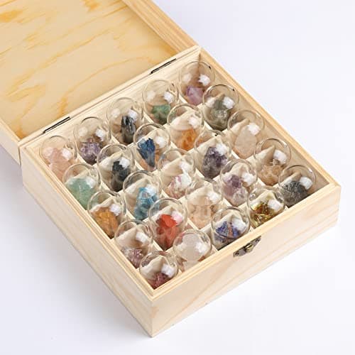 Tuzsocr Mini Pierre Précieuse Naturelle,25 PCS Ensemble de Cristaux de Guérison,Cristaux de Collection Rock and Mineral,Polies Relief,Boîte de Rangement Incluse-Jeu Scientifique et éducatif