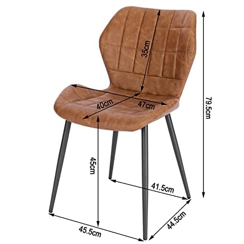 WOLTU Lot de 4 Chaises Salle à Manger, Chaise Scandinave, Chaise de Cuisine, Chaise Salon, Assise Rembourrée, Chaise en Simili Cuir, Brun, Pieds en Métal, BH357br-4