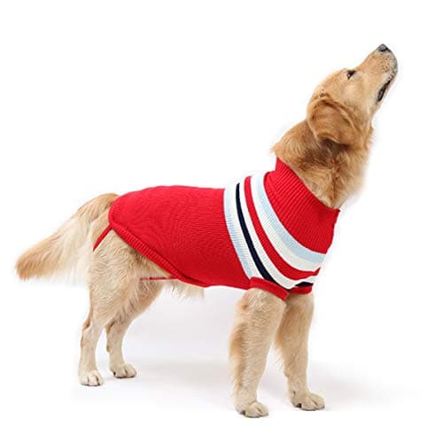 Petyoung Pull à Rayures Tendance pour Chien - Manteau en Tricot de Laine Chaud et Doux pour l’Hiver - Vêtements pour Chiens de Taille Petite, Moyenne et Grande (Rouge, 24" L)
