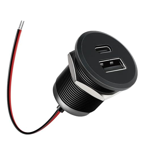 acegoo Prise USB 12V Chargeur USB Camping-Car Aluminium, Double Prise USB C Voiture PD3.0 et QC3.0 Charge Rapide pour Bateau Marine Camion Caravane, Sortie de 24W par Port(Petit Panneau x 2)