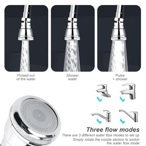 Mousseur Robinet Economie Eau, Brise jet Robinet Cuisine Acier Inoxydable Anti-Eclaboussures, 360° Rotation Mousseur Robinet 3 Modes Débit D'eau, convient Cuisine Salle Bain L'évier 0XBIT