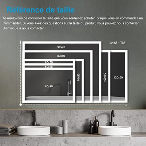 Heilmetz Miroir Salle de Bain 80 x 60 cm, Miroir Salle de Bain avec eclairage, Interrupteur Tactile, Anti-buée, Horloge, Bluetooth, Miroir LED avec Loupe 3X, Fonction Mémoire, IP44